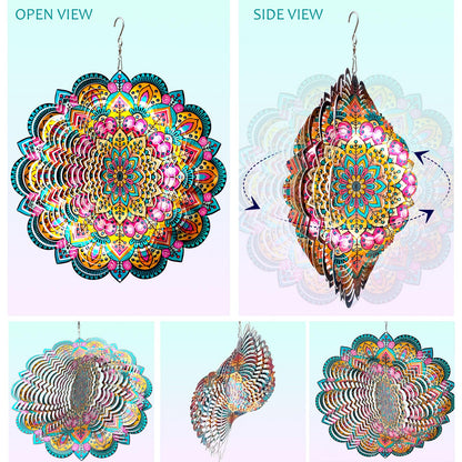 Aoedelyart Wind Spinners Outdoor Mandala Lucky Star,Laser Cut Metal Kinetic Art Wind Spinner Gift for Christmas,12In Stainless Steel Hanging Yard&Garden 3D Wind Sculpture Decorations Indoor Spinners