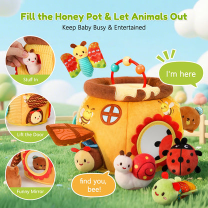 Baby Toys 6-12 Months, Surprise Honey Pot with Sensory Stuffed Animals, Rattle, Crinkle, Mirror, Montessori Toys for Baby Toys 1 Year Old, Infant Toys Christmas Gifts Stocking Stuffers Birthday