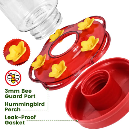 Plastic Hummingbird Feeders for Outdoors Hanging Ant and Bee Proof, 2 Pack 15 Ounces Red Hummingbird Feeder with 5 Feeding Ports and Perches, Built-in Ant Moat, Outside Garden Décor (Plastic, 2)