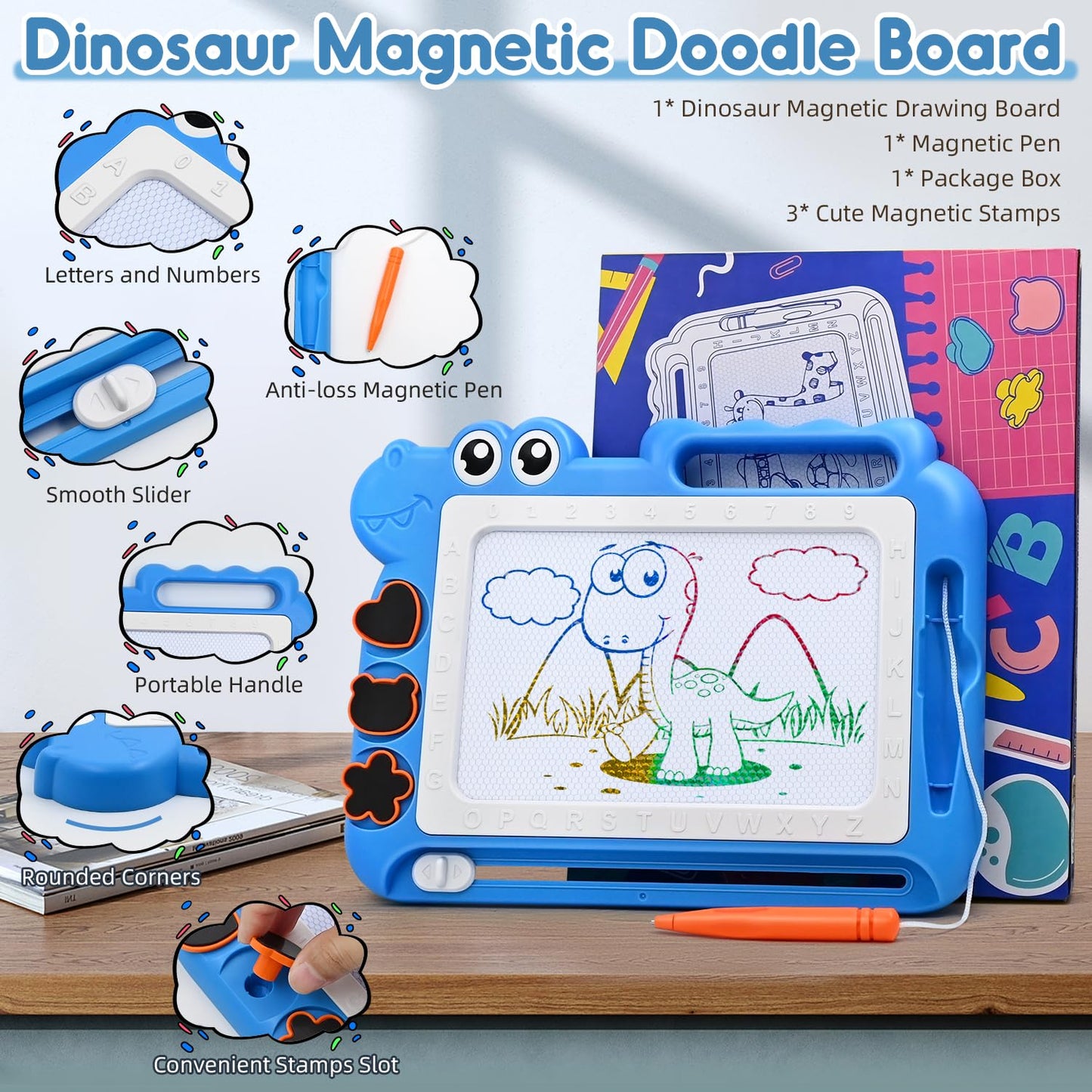 AiTuiTui Magnetic Drawing Board Toddler Toys Gift for Girls Boys, Color Sketch Writing Scribble Doodle Pad Travel Games, Educational Learning Kids Toys for Birthday or Easter (Blue)