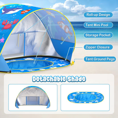 AZDYJL Baby Beach Tent with Pool, Pop Up Beach Tent UV Protection Sun Shelter for Infant Toddlers, Portable Shade Pool Tents Baby Beaches Essentials with Carry Bag for Outdoor, Travel, Camping