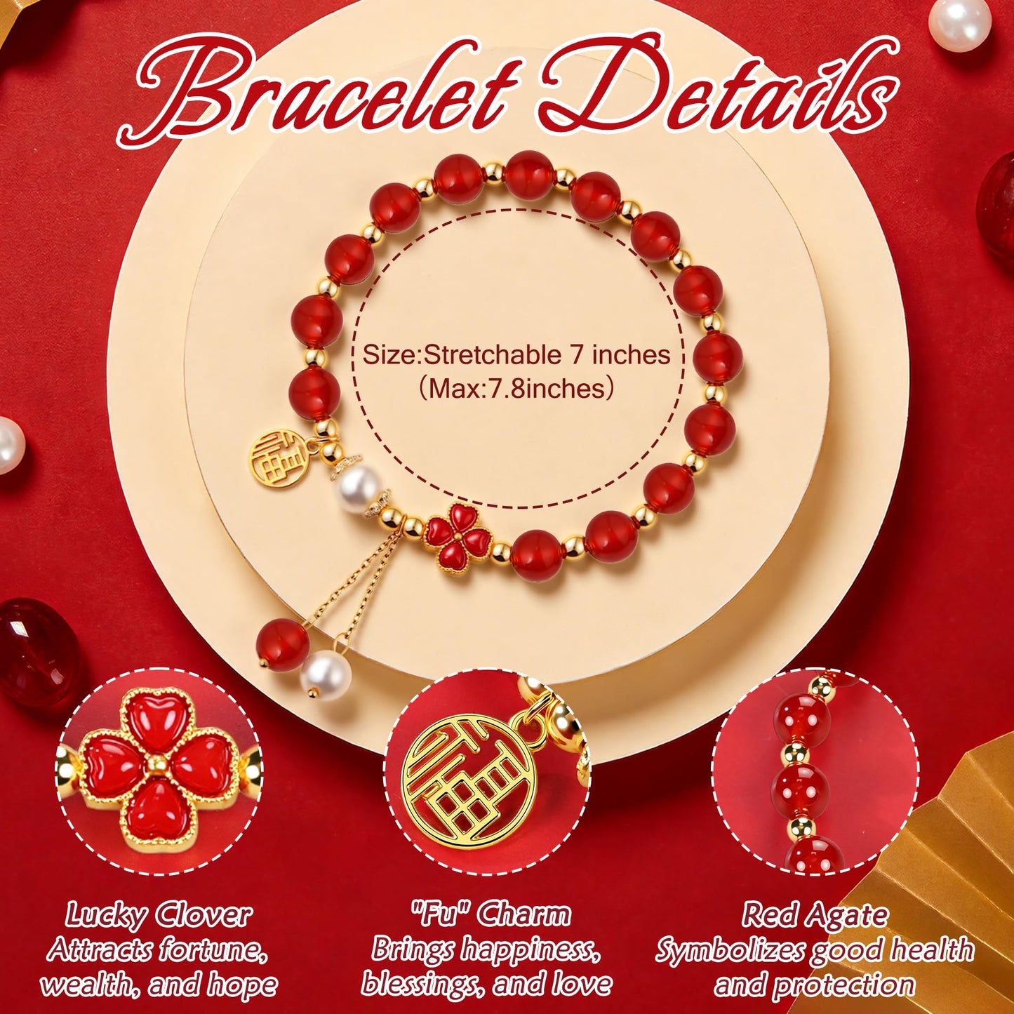 Sereney Lucky Agate Bracelet for Women, Red Agate Feng Shui Healing Protection Bracelet Bring Good Luck, Brithday Anniversary Mother's Day Gifts for Women