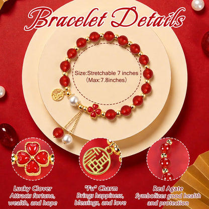 Sereney Lucky Agate Bracelet for Women, Red Agate Feng Shui Healing Protection Bracelet Bring Good Luck, Brithday Anniversary Mother's Day Gifts for Women