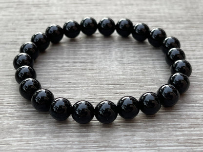 GAF TREASURES Black Onyx Crystal Bead Bracelet 8mm, Genuine Black Onyx Stretch Gemstone Bracelet, Healing Crystal Bracelet, Gift for Men & Women (1)
