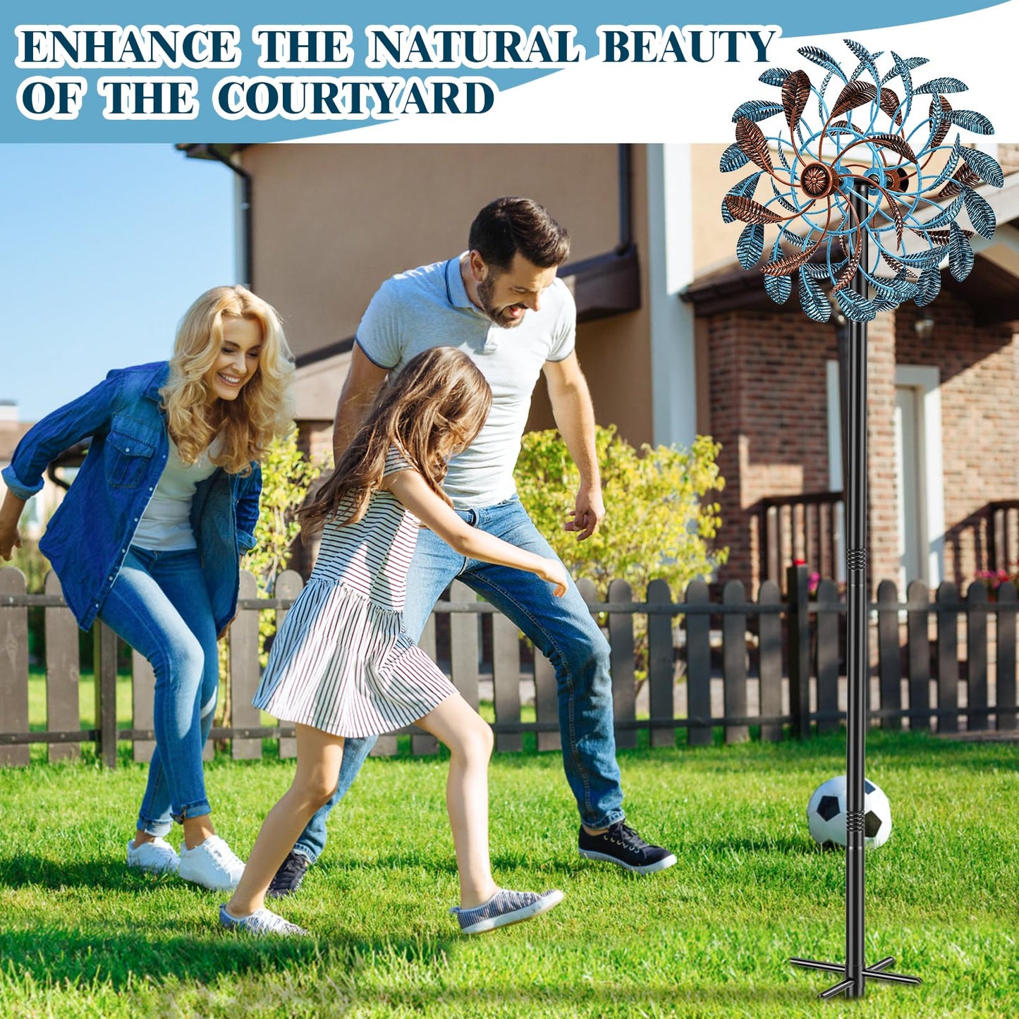 360° Wind Spinners Outdoor, Wind Sculptures Windmill with Metal Stake, 63.2" Kinetic Large Metal Yard Art Decor Spinners Pinwheels for Garden Outside Patio Lawn