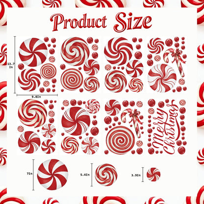 8 Sheet Christmas Wall Decorations Christmas Wall Stickers Retro Floor Decals Peppermint Candy Cane Stickers Decor Xmas Candy Stickers