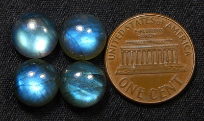 Myhealingworld 11 MM Round Blue Fire AAA Quality Natural Labradorite Calibrated Cabochon Loose Gemstone For Jewelry Making Loose Gemstone 4 pcs Box