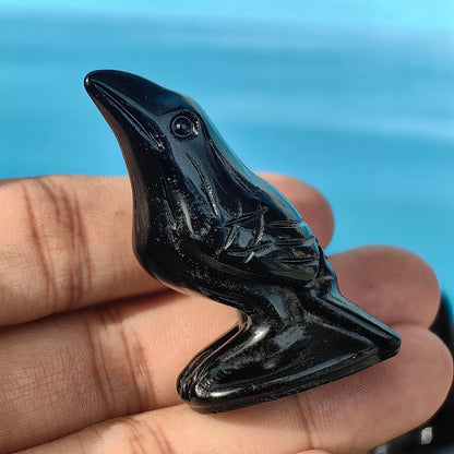 2" Natural Obsidian Flame Stone Crystal Raven Statue Healing Crystal Handmade Sculpture Guardian Pocket Statues Reiki Bird Meditation Office Home Decoration Gift (Obsidian)