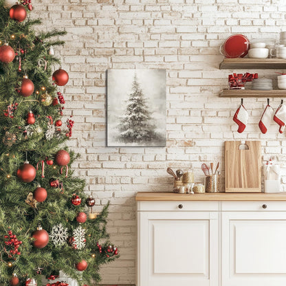 FISWAFY Christmas Tree Wall Art, Rustic Winter Snowy Christmas Tree Canvas Wall Art Prints, Christmas Wall Decorations, Christmas Poster Pictures Wall Decor for Home Office, 11x14 Inch Framed