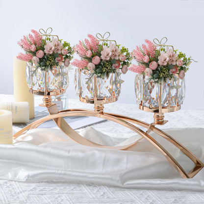3 Arms Crystal Bowl Tealight Candelabra Votive Candle Stand, Candlestick Holders Wedding centerpieces for Tables Crystal Candlestick，Centerpiece Table Decorations (Gold)