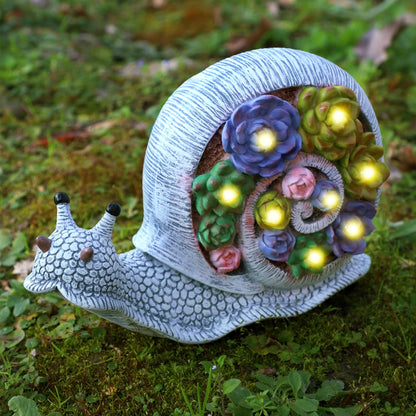 FORUP Snail Garden Statue, Resin Snail Figurine Garden Lawn Ornaments with Solar LED Lights for Outdoor Yard Garden Decorations