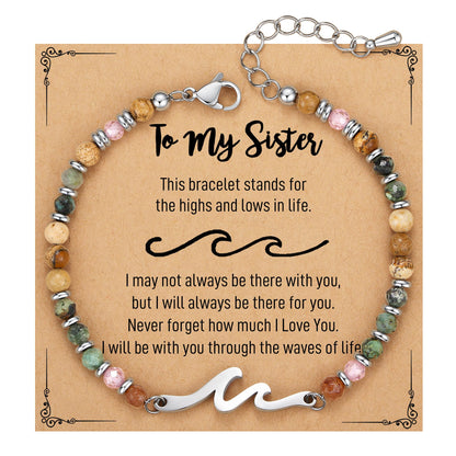 TONY & SANDY Sister Gifts, Graduation Her Mothers Day Gifts for Sister, Wave Bracelet for Women, Sisters Birthday Christmas Easter Unique Gift for Big Little Adult Soul Sisters Jewelry