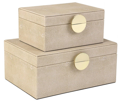HofferRuffer Faux Leather Jewelry Boxes, Decorative Boxes Storage Accessory Organizer with Gold Hardware Decor, Classic Vegan Leather Set of 2 Pieces (Light Grey)