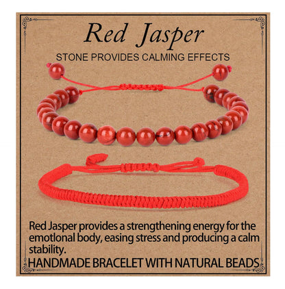 LPBeads 6mm Red Jasper Bracelet with Handmade Rope Bracelet Size Adjustable Natural Stone Crystal Healing Bracelets Gifts for Unisex Adults