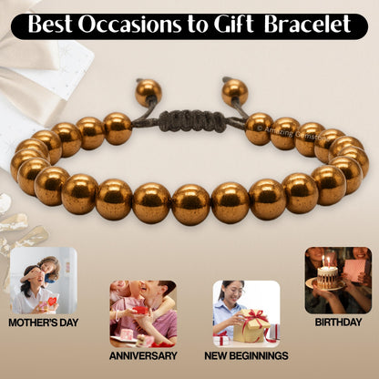 Amazing Gemstone Copper Hematite Bracelet, Gifts For Men & Women - Protection Healing Crystal Bracelet - 8mm Gemstone Beaded Adjustable Bracelet, Pulseras Para Hombres Mujer Stocking Stuffers
