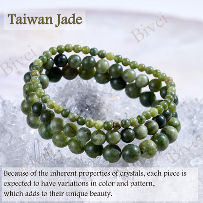Bivei Taiwan Jade-Resilience-4mm Beaded Bracelets for Women Handmade Semi Precious Natural Stone Stretch Elastic Jewelry Yoga Protection Gifts