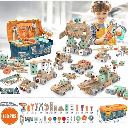 CZOALX 168PCS Kids Tool Set with Toy Drill & Toolbox, STEM Construction Building Toys, Toddler Tool Kit for Kids Boys Girls Ages 3-4-5-6-7-8, Pretend Play Design & Drill Set