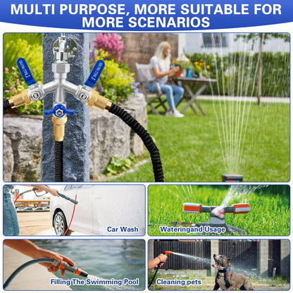 Garden Hose Splitter 3 Way, Heavy Duty 304 Stainless Steel Hose Splitter with Shut-off Valves, Full Flow Garden Water Hose Bib Spigot Splitter, 3/4'' GHT Thread Outdoor Faucet Splitter
