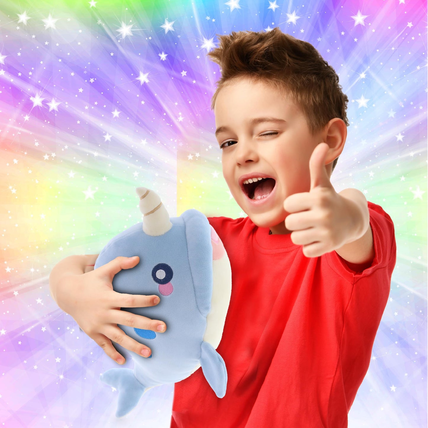 DolliBu Blue Narwhal Baby Soft Plush Toy, Newborn Babies First Stuffed Animal Cuddle & Snuggle Toys, Toddler's Huggable Best Buddy, Fluffy Teddy Bear - 11.75 Inch