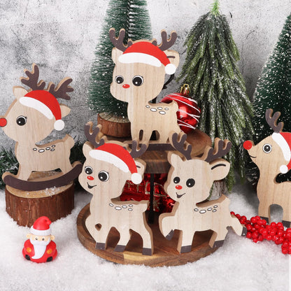 LOMIMOS 5 PCS Cute Christmas Tiered Tray Decor Indoor,Tabletop Reindeer Christmas Decoration Wood Sign Centerpiece Rustic Tabletop Decor for Xmas Winter Holiday Home Mantel Office Display