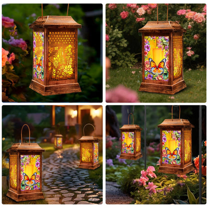 Butterfly Solar Lanterns Outdoor Waterproof, Metal & Glass Hanging Lights Garden Decor, Birthday Gifts for Women Mom Grandma Mothers Day, Decorative Lights for Outside Yard Patio Backyard Porch