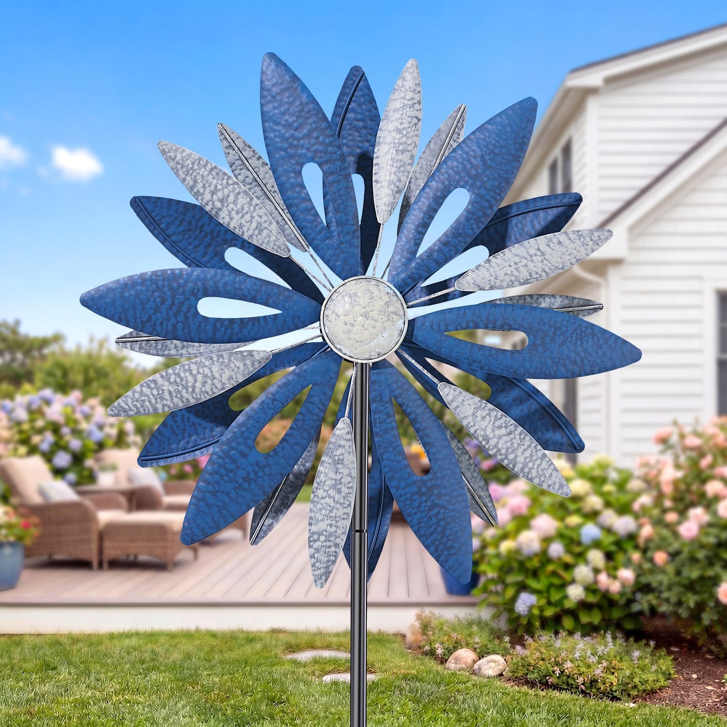 Homdox 84" Wind Spinner Metal Kinetic Yard Spinner for Outside Patio, Garden Art Wind Sculptures & Spinners, Stability Windmill GIFS for Mother's Day Birthday Yard Lawn Decor,Large 25" Blades