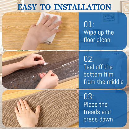 RIOLAND Linen Carpet Stair Treads for Wooden Steps Indoor 9" x 36" Non Slip Stair Runner for Wood Stair Peel and Stick Stair Rugs for Kids Elders and Dogs, 15 Pack