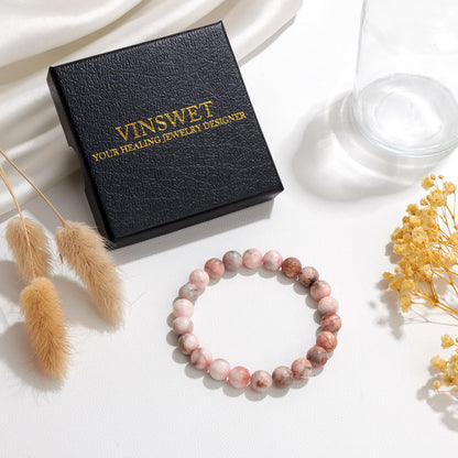 Vinswet Healing Crystal Bracelets for Women Men 8mm Zebra Natural Stone Beaded Stretch Bracelet Handmade Gemstone Reiki Spiritual Jewelry Gifts