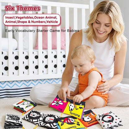 6 PCS High Contrast Black and White Crinkle Cloth Books for Infants 0-3 3-6 Months, Tummy Time Soft Book,Montessori Sensory Toys for Brain Development, Baby Educational Toys Gift for Boys Girls