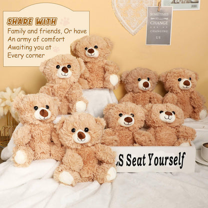 HyDren 12 Pcs 10 Inch Stuffed Animal Bear Bulk Soft Brown Small Stuffed Cute Bear Plush Toy for Girls Boys Birthday Party Baby Shower Party Favors(Light Brown)