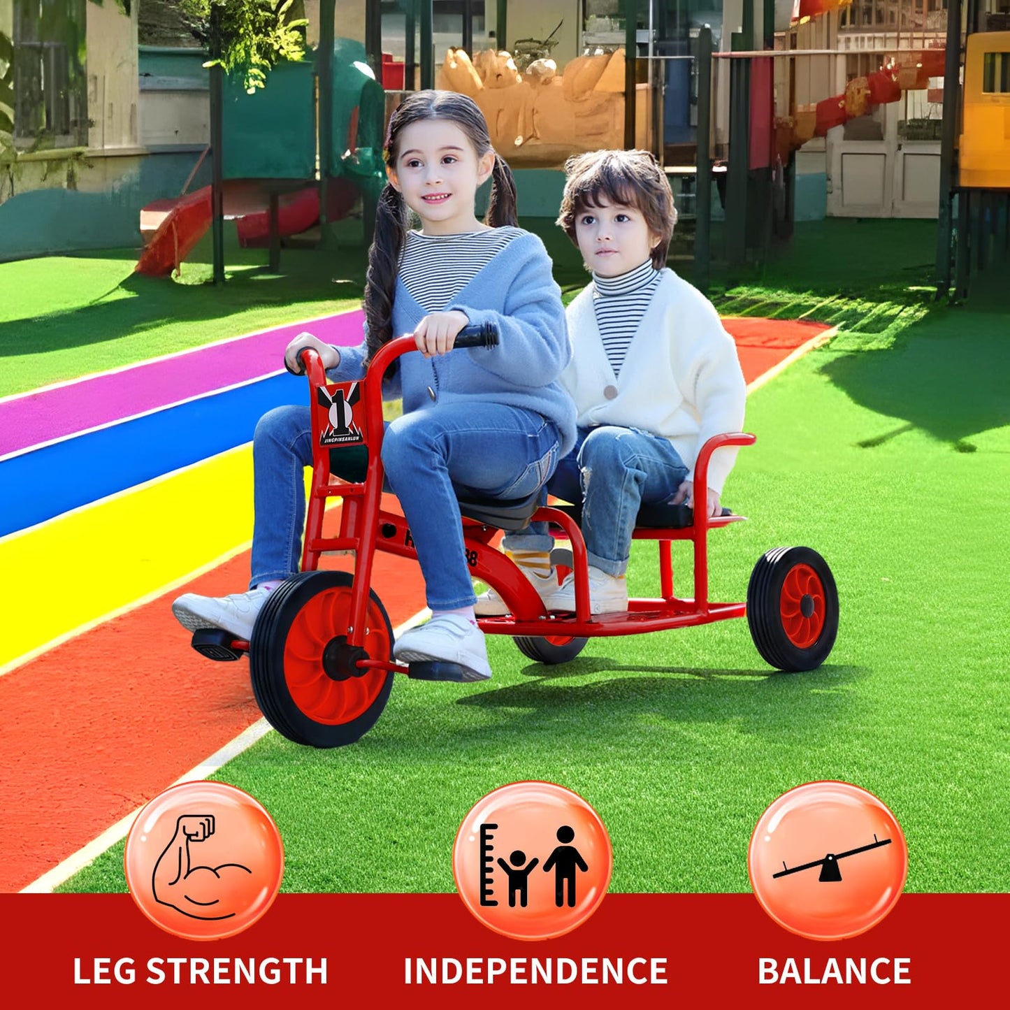 Kids Tricycle for Riders Ages 3-5 Preschool Playground Kids Tricycles, Daycare Toddler Tandem Trike，Children Tandem Bike, Outdoor Playground Equipment Trike