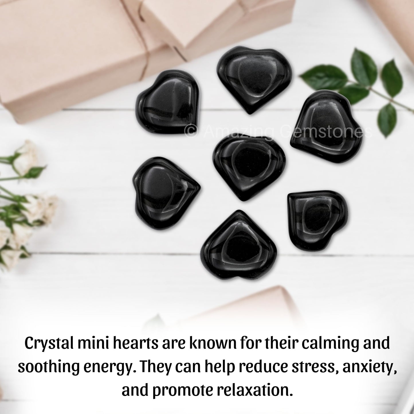 Amazing Gemstone Black Obsidian Stone Heart - Pack of 2 Crystal Heart Stones Rocks - Corazones De Piedra Crystals and Healing Stones Heart Shaped Crystal - Stocking Stuffers Gifts