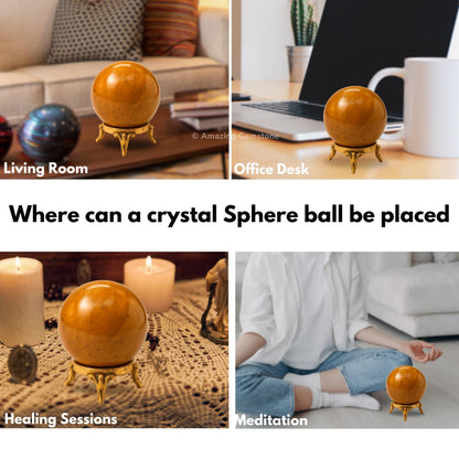 Amazing Gemstone Yellow Jasper Crystal Ball with Stand - 2 Inches Crystal Sphere Meditation Balls for Witchcraft and Decorative Balls