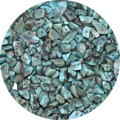 Larimar Pre Drilled Natural Crystals Crushed Chips Beads for Jewelry Making, DIY Handmade Healing Crystals (25 Inch Strand)