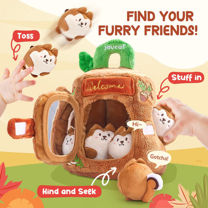 JoyCat Baby Toys 6-12 Months - Soft Baby Treehouse with 5 Sensory Squirrels - Rattle, Crinkle Paper, Squeaker, Mirror, Busy Montessori Soft Toys for Toddlers 0-3 Years Old - Easter Basket Stuffers
