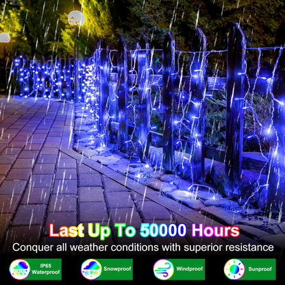 WUXYIYANG 82FT 810 LED Outdoor Christmas Lights - 180 Ice Drops, 12 Pro Modes with Timer Memory & Brightness, Waterproof Hanging Ice String Light for Holiday Wedding Garden Fence House Decor (Blue)