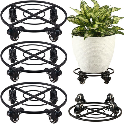 KvyusFlourish 3 Packs Large Metal Plant Caddy with Wheels 13.6" Rolling Plant Stands Heavy-Duty Wrought Iron Plant Dolly Plant Rollers Planter Mover with Casters