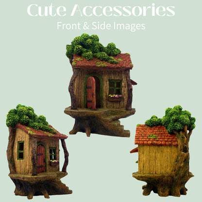 PRETMANNS Fairy Garden House – Fairy House for Outside – 9” High Treehouse with Door that Opens – Sturdy Fairy Garden Building – Lovely Miniature Garden Accessories Supplies