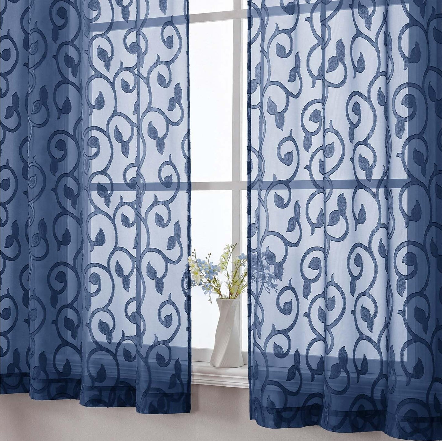 WelvetBLK Sheer Dusty Blue Curtains for Bedroom Living Room 63 Inch Length 2 Panels Set, Soft Airy Light Filtering Geometric Jacquard Clip Curtains Drapes, Modern Rod Pocket, 2Pcs 42" Wx63 L Inch