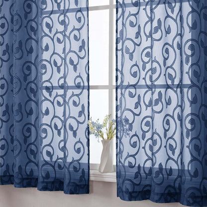 WelvetBLK Sheer Dusty Blue Curtains for Bedroom Living Room 63 Inch Length 2 Panels Set, Soft Airy Light Filtering Geometric Jacquard Clip Curtains Drapes, Modern Rod Pocket, 2Pcs 42" Wx63 L Inch