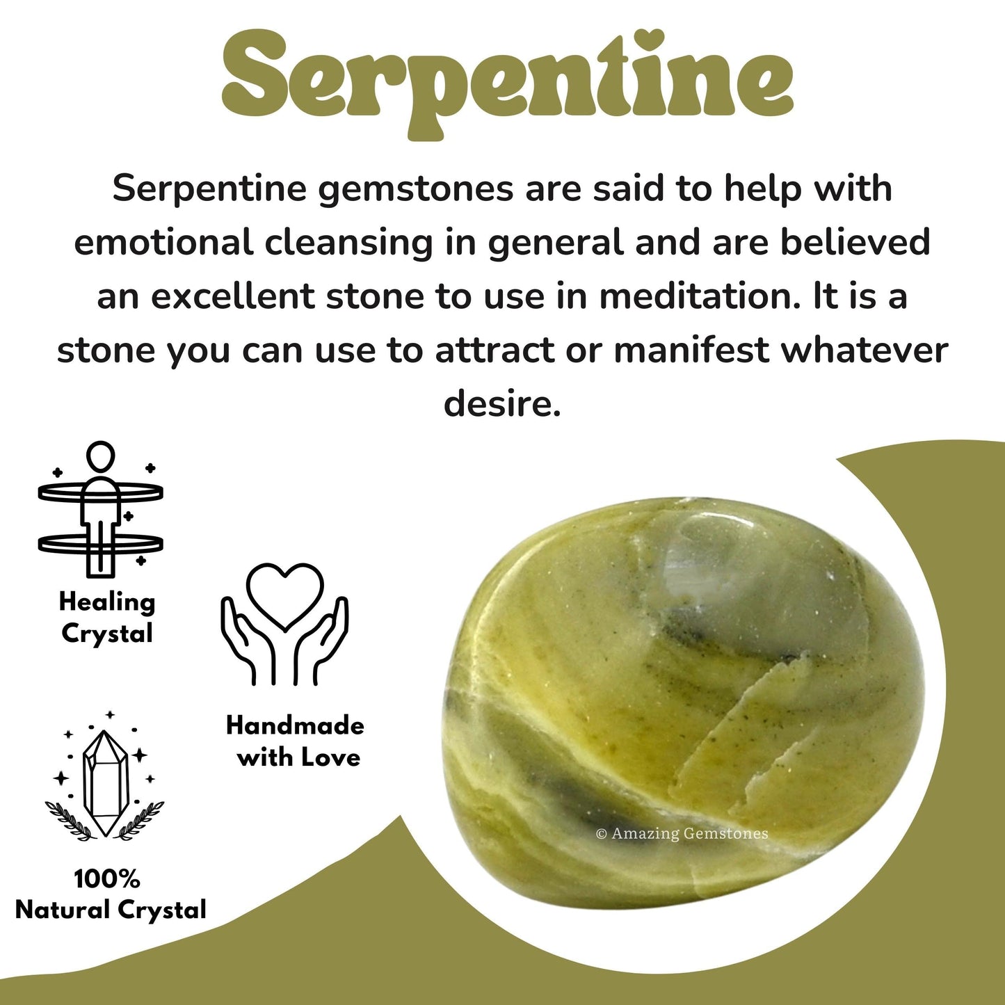 Amazing Gemstone Serpentine Crystals and Healing Stones Tumbled - 1oz Serpentine Stone Gem Stones,Natural Healing Stones for Energy Balance,Stress Relief - Premium Polished Gems Rocks for Meditation