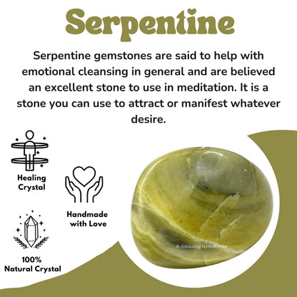 Amazing Gemstone Serpentine Crystals and Healing Stones Tumbled - 1oz Serpentine Stone Gem Stones,Natural Healing Stones for Energy Balance,Stress Relief - Premium Polished Gems Rocks for Meditation