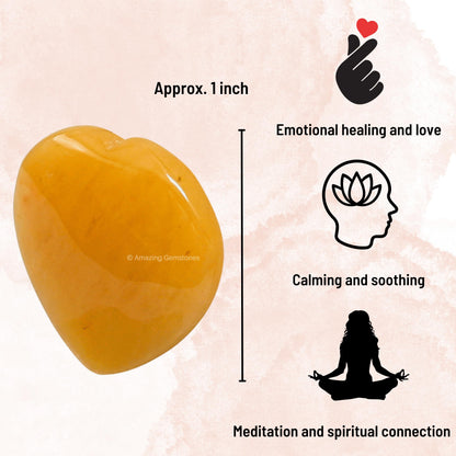 Amazing Gemstone Yellow Aventurine Stone Heart - Pack of 2 Crystal Heart Stones Rocks - Corazones De Piedra Crystals and Healing Stones Heart Shaped Crystal - Stocking Stuffers Gifts