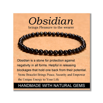 MASSIVE BEADS Black Obsidian - Stone of Pleasure - Handmade Yoga Stretch Elastic Bracelet Natural Stone Crystal Healing Power Energy Gifts for Unisex Adult 4mm