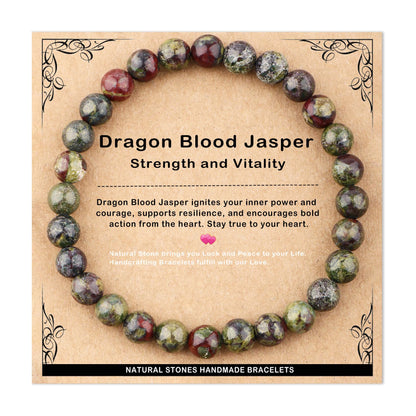 AD Beads 6mm Handmade Dragon Blood Jasper Elastic Bracelet – Natural Gemstone for Strength and Vitality – Meditation, Yoga, Healing and Energy Gift for Men Women
