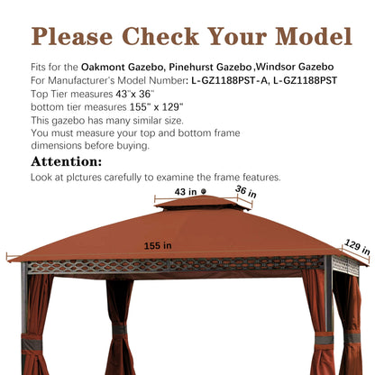 SCOCANOPY Replacement Top for 10X12Ft Oakmont Gazebo L-GZ1188PST-A,Pinehurst L-GZ1188PST,South Hampton Gazebo L-GZ659PST(Rust Red)