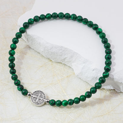 Lameybrt Evil Eye Bracelet 4 mm Natural Stretch Adjustable Beaded Bracelets for Men (C08 Malachite, One Size)