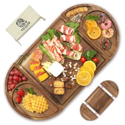 Extra Large Magnetic Charcuterie Board Cheese Board Gift Set 3 Part Square & Round & Heart Shaped Acacia Wood Charcuterie Cheese Boards Wooden Tray Serving Board Platter for Valentine