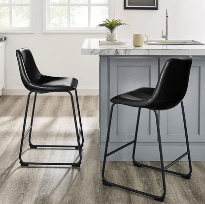 LEMBERI 26 inch Bar Stools Set of 2, Modern Counter Height Bar Stools, Faux Leather Barstool with Back and Metal Leg, Armless Bar Chairs for Kitchen Island (Black, 2pcs 26")