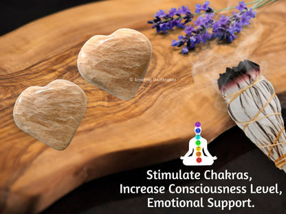 Amazing Gemstone Cream Moonstone Crystal Heart Palm Stone - Pocket Massage Worry Stone for Natural Body Chakra Balancing, Reiki Healing and Crystal Grid